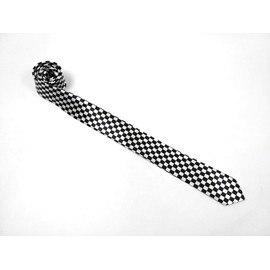 F NODE Necktie, Checkered Pattern, Black and White, For Parties, Width 2.0 inches (5 cm), black&white