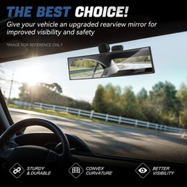 Auto Dynasty Clip on Wide Angle Rear View Mirror, 11" Universal Interior Panoramic Rearview Mirror for Cars Trucks SUVs, Convex Curvature, Eliminate Blind Spots