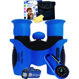 Living Squad Kids Blue Binoculars 8x21 - Kids Age 3-12, Shock Proof Compact Binoculars Set with High Resolution Optics Toys for Bird Watching, Stargazing, Hunting, Hiking, with Case, Neck Strap