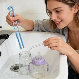 Reinigungsbürste für Strohhalme und Flaschen, hitzebeständig, mit abnehmbarem Griff, Reinigungsbürste für Glasstrohhalme, für Küche, Wohnmobil, Reisen, Zuhause, Kindergarten