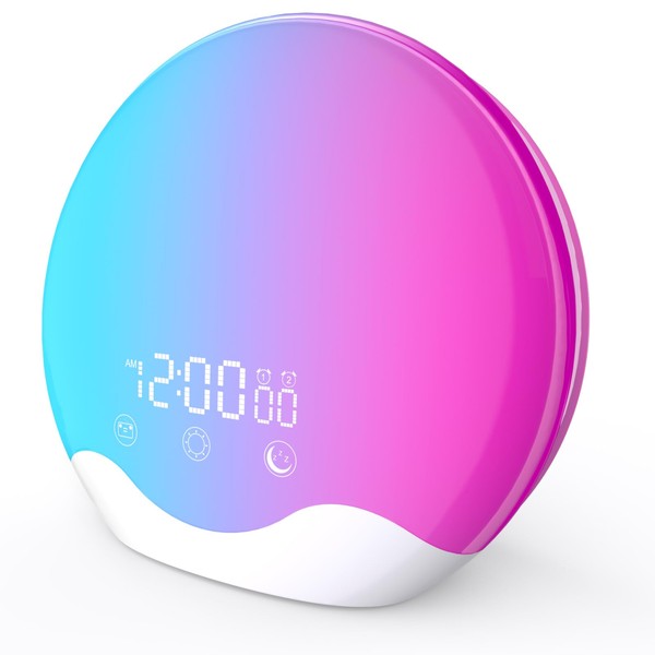 Cadrim Sunrise Alarm Clock for Heavy Sleepers, Simulated Sunrise/Sunset Wake-Up Light with 12 Colour Led Night Light, 5 Sets of Nature Sounds and Fm Radio, A Smart Sleep Trainer for Kids