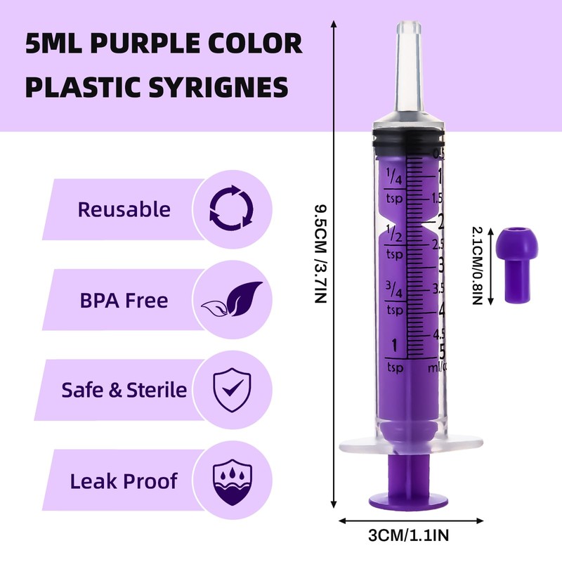 Gufastoe Pack of 50 5 ml Syringes with Protective Caps