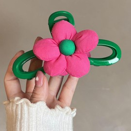 Flower Hair Clips, 1 Pcs Hot Pink Floral Claw Clips for Women, Large Acrylic Hair Clamps with Strong Hold Non-Slip, Spring Summer Hair Accessories for Party Wedding