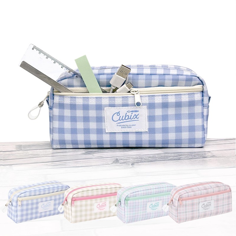 M-Plan Cubix Makeup Case, Checkered, Pink/Beige