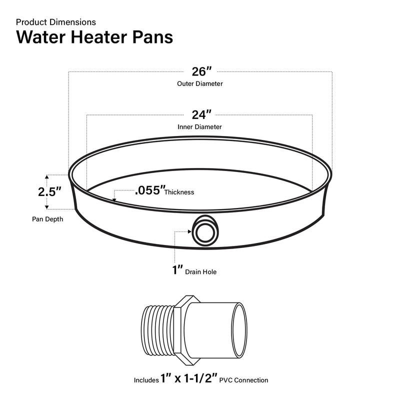 Everflow PWHP24 Plastic Water Heater Drain Pan with 1 in.