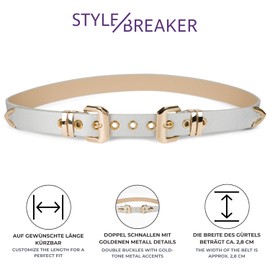 styleBREAKER 03010121 Women's Belt with Double Gold Buckle and Hole Rivets, B-Low Belt, Waist Belt, Can Be Shortened, black