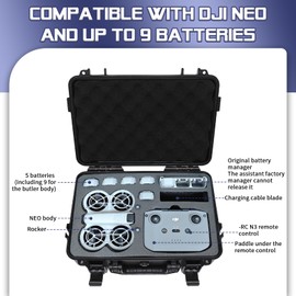 Preshwous Waterproof Hard Case for DJI Neo Fly More Combo, RC-N3 Controller, Support Up to 9 Batteries(CASE ONLY)