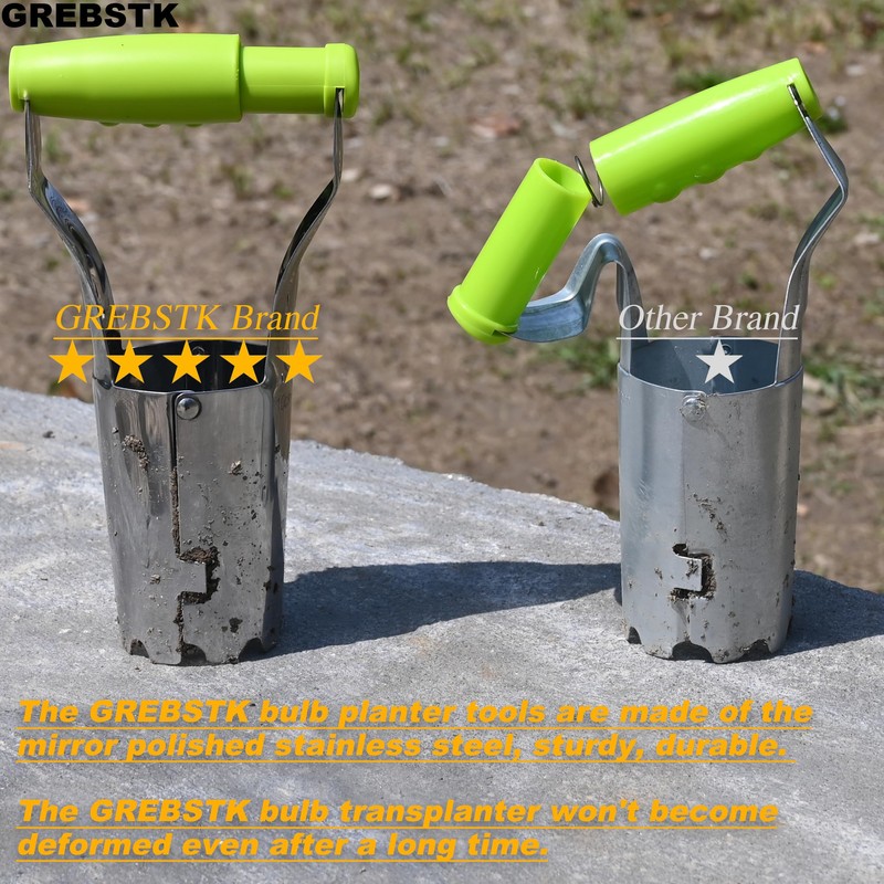 GREBSTK Sturdy Stainless Steel Gardening Bulb Transplanter Tool with Depth