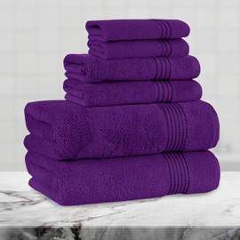 Mocassi Luxury 100% Turkish Cotton 6-Piece Towel Set - Ultra Soft, Quick Dry Highly Absorbent Premium Spa Hotel Quality Bath Towels, Includes 2 Bath Towels, 2 Hand Towels and 2 Washcloths, Purple