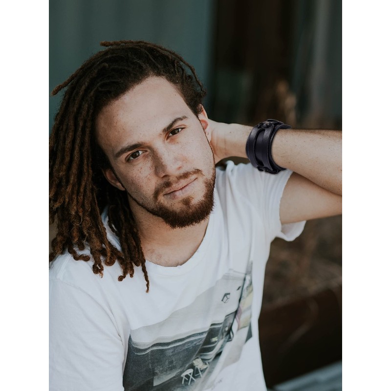 Leather Cuff Bracelet for Men Punk Faux Leather Bangle Bracelet