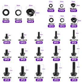 Taiss 400PCS Metric Flange Bolt Assortment kit,M6x1.0 Bolt, M8x1.25 Bolt, M10x1.5 Bolt (12mm to 45mm) 10.9 Black zinc Plating Hex Metric Bolts and Nuts Washers,Metric Bolt Assortment