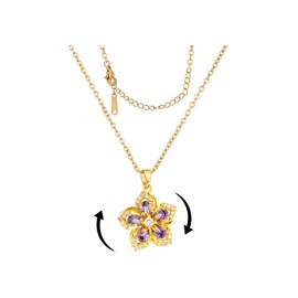 KONPJE Spinning Necklace for Women Gold Flower Fidget Necklaces Rotatable Crystal Blossom Pendant Necklace Adjustable Spinning Fidget Redbud Flower Necklaces Funny Valentine's Day Jewelry, Medium