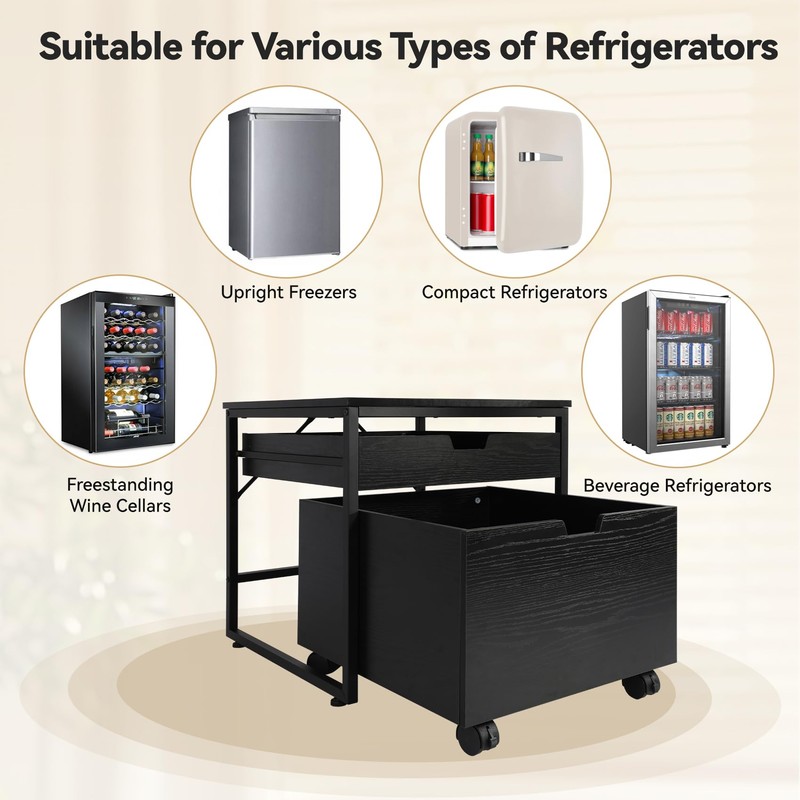 TC-HOMENY Mini Fridge Stand with Storage Drawer, 300 lb Load