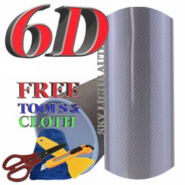 skylightauto 6D Glossy Shinny Carbon Fiber Vinyl Car Decal Wrap Sheet Sticker With Air Releasease (1ft x 5ft, Silver)