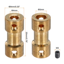 MECCANIXITY 4mm to 5mm Bore Rigid Coupling 20mm Length 9mm Dia M3 Brass Shaft Coupler Connector for 3D Printers DIY Car Boat Copper Tone, with 4pcs Coupling, 16pcs Screws, 2pcs Wrench