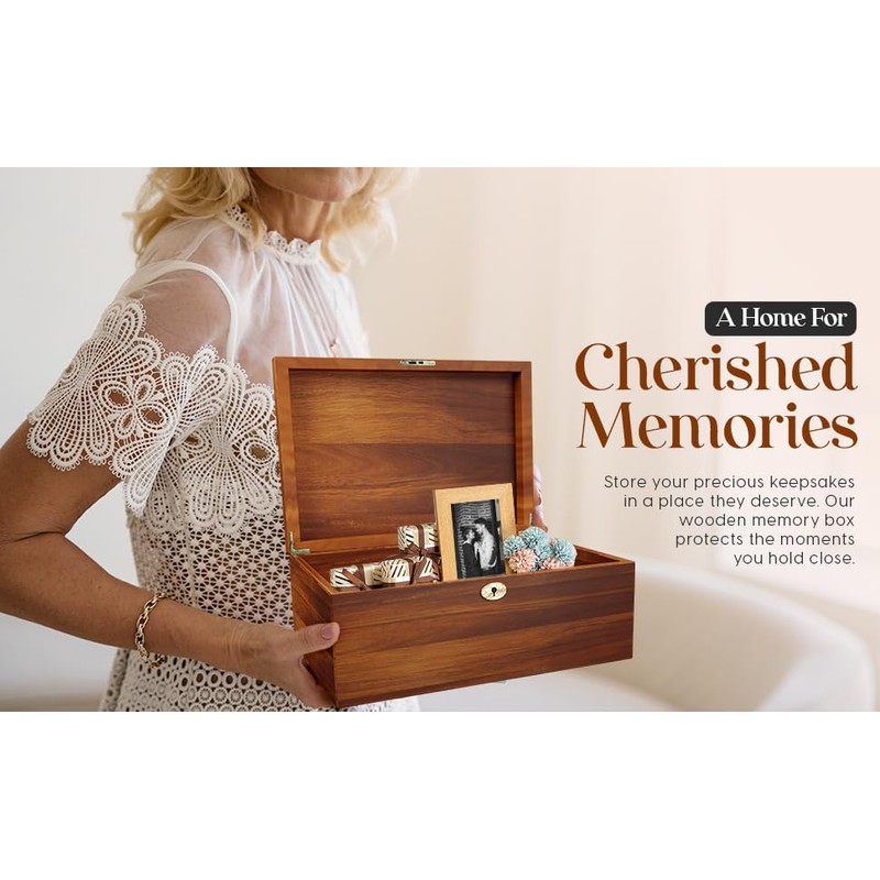 LUSH & STYLE Large Memory Box For Keepsakes Acacia Wood