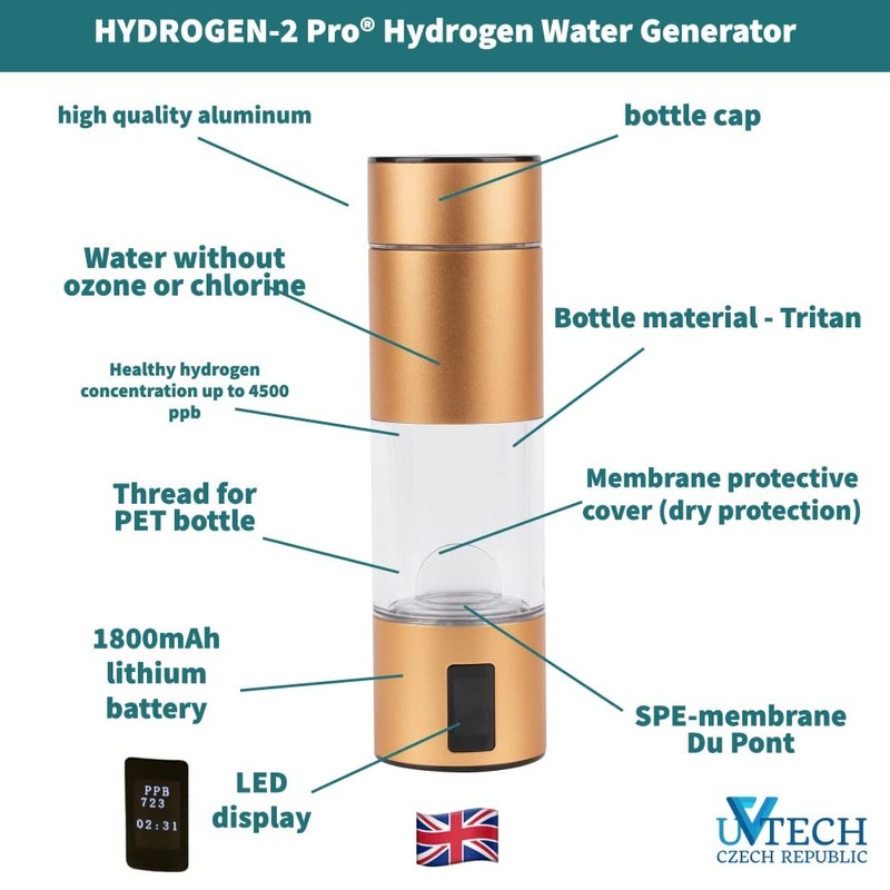 UVtech Hydrogen-2Pro® Original Hydrogen Water Generator 245 ml DuPont® SPE