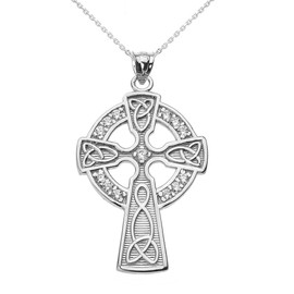 925 Sterling Silver Celtic Cross Diamond Accent Pendant Necklace, 22"