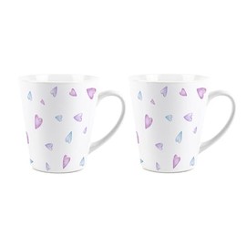 Blue & Pink Hearts Mugs Set - Love Themed Gifts for Anniversary/Valentines/Galentines - 2 Pack 300ml Ceramic Cups Housewarming Present