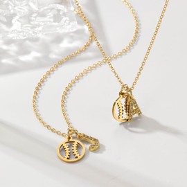 Drogomen Initial Softball Necklace for Women 14K Gold Plated Sports Charm Necklace with Letter M Softball Accessories Jewelry Christmas Valentines Day Birthday Gifts for Baseball Mom (M)
