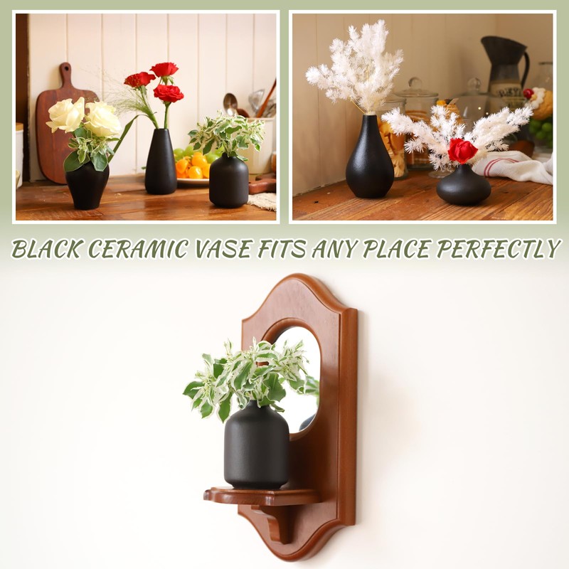 Small Black Vases Set of 8 - Mini Ceramic Bud