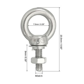 sourcing map M3 1/8"x0.35" Stainless Steel Eye Bolts Threaded Screw Eyebolt Shoulder Ring with Nuts Washers for Lifting Hanging, 4 Set