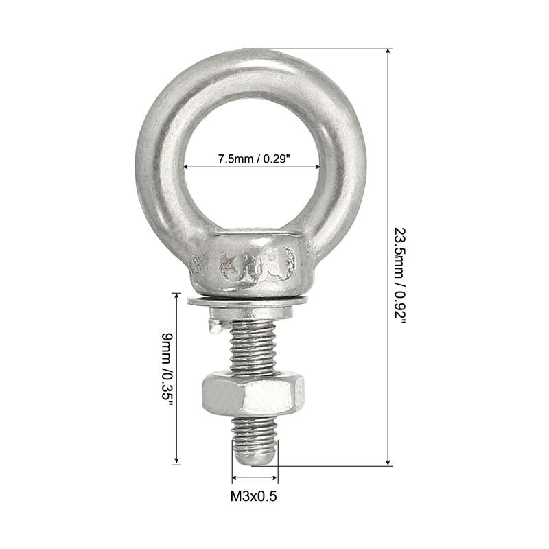 sourcing map M3 1/8"x0.35" Stainless Steel Eye Bolts Threaded Screw