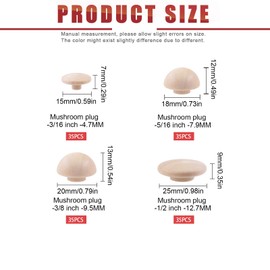 Hilitchi 140Pcs 1/2" 3/8" 5/16" 3/16" Wooden Hole Plugs Set, Wood Plugs Button Plugs Button Screw Covers Maple Button Plugs Hardwood Plugs for for Covering Screw Holes