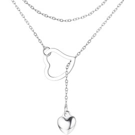 JeryWe Women's Heart Necklace, Surgical Stainless Steel, Hypoallergenic, Necklace, Chain, Y-Shape, Necklace, Length, Pendant, Necklace, Accessory, 31.5 inches (80 cm), Stainless Steel, No Gemstone