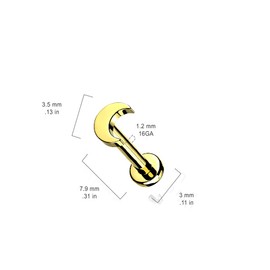 Pierced Owl - 16GA Implant Grade Flat Crescent Moon Top Internally Threaded Solid G23 Implant Grade F-136 Titanium Flat Back Labret Monroe Lip Cartilage Helix Tragus Conch Ear Lobe Stud, Metal, no