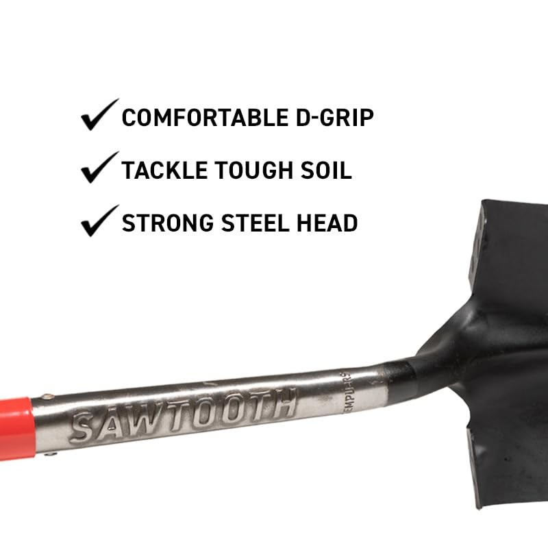 Gemplers Sawtooth Roundpoint Shovel with D-Grip, Fiberglass Handle, Durable Digging
