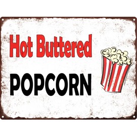 Hot Buttered Popcorn Metal Sign Retro Home Decor Vintage Look Man Cave 9x12 SS97