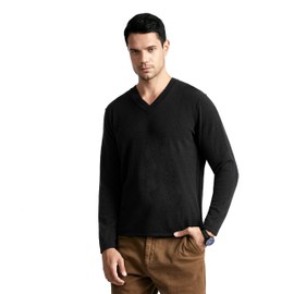 BEYOND FASHION Men's 100% Pure Cashmere Sweater V Neck Long Sleeve Pullover Black Size M