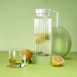 Acrylic Pitcher 37 oz, OEH Unbreakable Plastic Pitcher, Clear Plastic Pitcher with Lid, BPA-Free, Heat-Resistant Small Plastic Water Pitcher for Tea, Sangria, Lemonade, Juice, Milk, Stripe