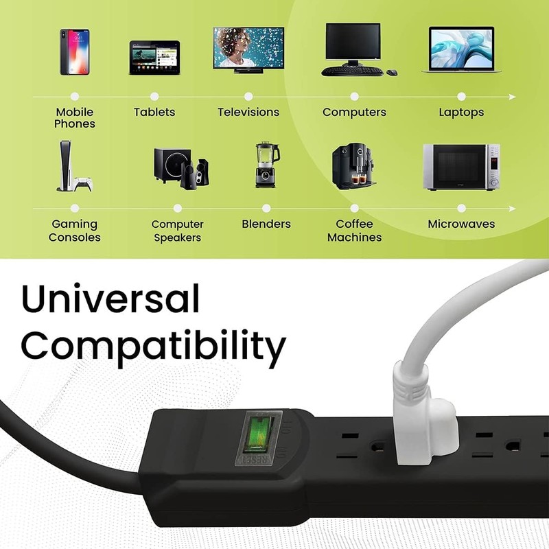 GoGreen Power Inc. (G-16106MSBK-2) 6 Outlet Surge Protector, 6FT Cord,