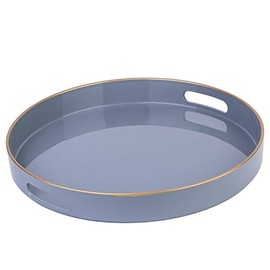 Zosenley Decorative Tray, Round Plastic Tray with Handles, Modern Vanity Tray and Serving Tray for Ottoman, Coffee Table, Kitchen and Bathroom, Size 13â (Gray)