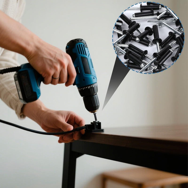 60-Piece Black Rivet Set, Blind Rivets Set Made of Aluminium/Steel,