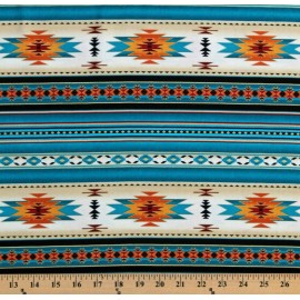 Elizabeth Studios Cotton Southwest Tucson Metallic Aztec Turquoise Fabric Print by Yard D462.54