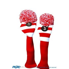 Majek Golf Club 1 3 White and Red Limited Edition Driver and Fairway Wood Head Covers Fits 460cc Drivers Tour Knit Retro Vintage Pom Classic Long Neck Metal Longneck Woods Headcovers