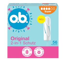 o.b. Original super 2-in-1 protection tampons (1 x 56 pieces) with dynamic fit and interlocking grooves for up to 100% leakage protection and comfort