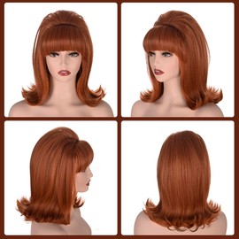 Coraline Womens Flip Wig 70s 60s Retro Beehive Style Bouffant Vintage Look Wig Costume Women Wig wtih Bang (Ginger)
