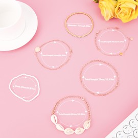 Mikovivi Fußkettchen-Set mit Perlen für Damen, Verstellbare Goldene Boho-Fußkettchen mit Muschelperlen und Anhängern Hawaiianischer Sommer-Fußschmuck