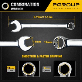 pgroup 11mm Metric Combination Wrench, CR-V Steel with Mirror Polish, 12-Point Design, 15-Degree Offset, Perfect for Auto Repair, Household, Car & Truck Emergency