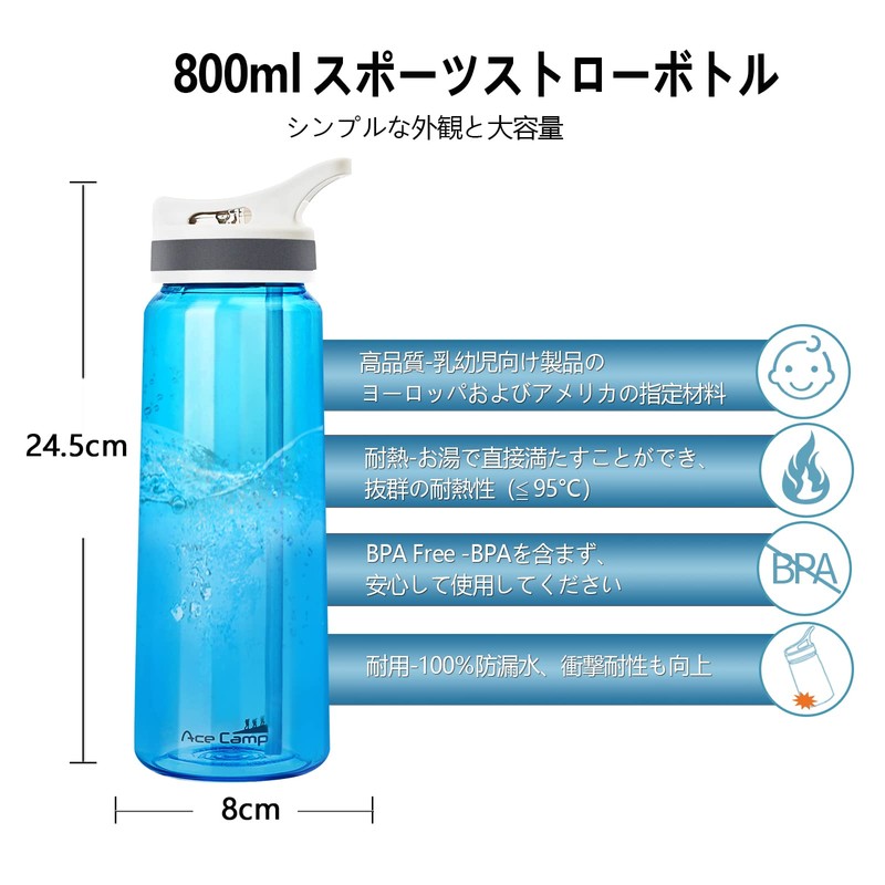 AceCamp BPA Free 800ml Large Capacity Water Bottle, Tritan Plastic