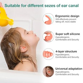 Tapones para los oídos de natación para niños, 3 pares reutilizables resistentes al agua de silicona para niños que nadan, surfean, se bañan y se duchan, tapones para los oídos de agua para niños