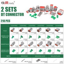 JRready Deutsch Connector Kit IP68 Waterproof - 2 3 4 6 8 12 Pin DT Connector 2 Sets with Size 16 Solid Contacts, ST6431-02 Automotive Electrical Wire Connectors for Car, Boat, Truck, Motorcycle