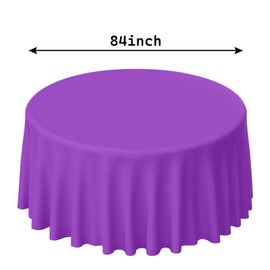 SietDESEO 2 Pack Purple Tablecloth Round 84 x 84 Circle Plastic Table Cloth Disposable Round Table Cover for Party Picnic Wedding Baby Shower Plastic Tablecloth Round