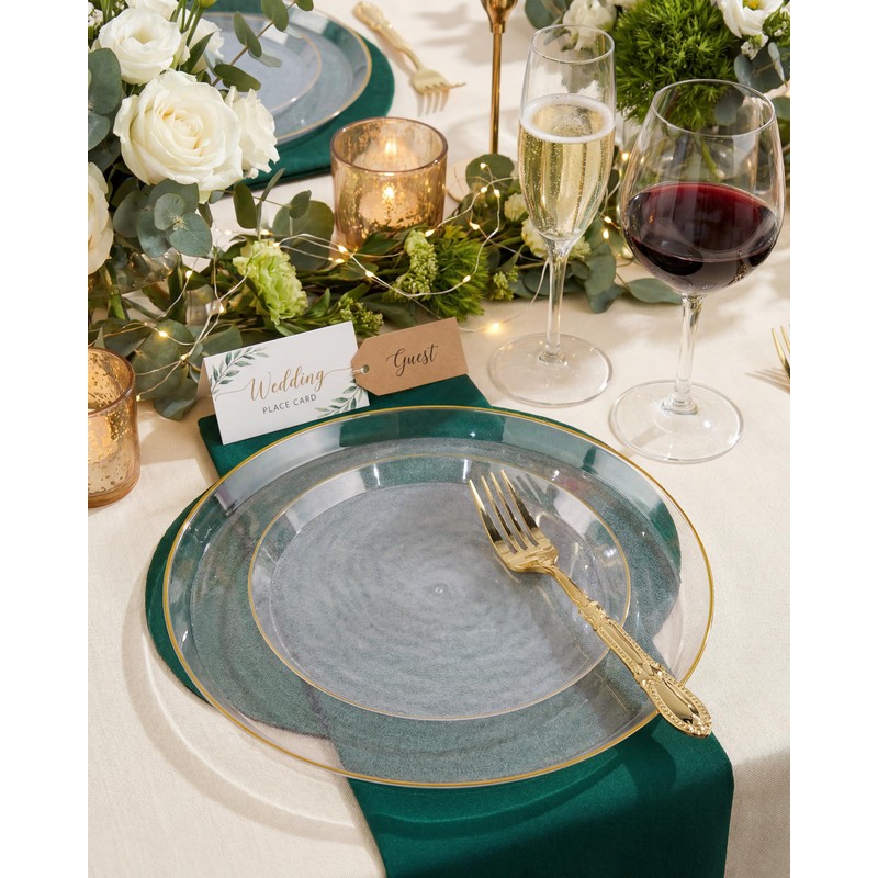Nervure 100PCS Clear Gold Plastic Plates,Gold Disposable Plates Heavy Duty,Frosted