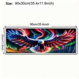 KUFWKEY DIY Aurora Landscape Eagle,Diamond Painting Kit for Adults, 5D Full Round Diamond Art Kits,Diamond Mosaic Embroidery Large Size,Room Decor Gift, 35.4x11.8inch