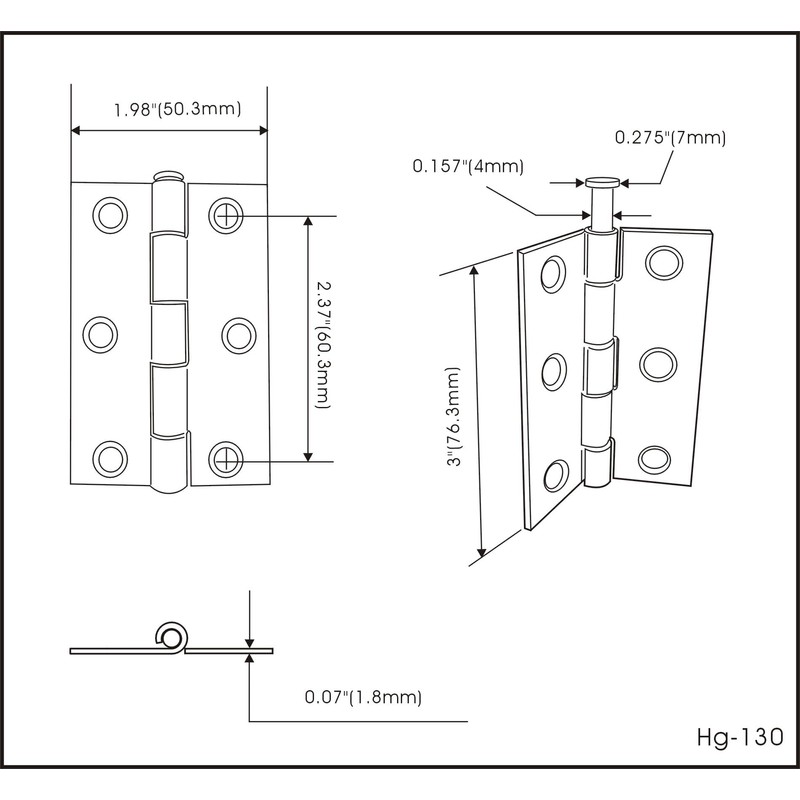 QCAA Narrow Butt Utility Hinge, Thicker, Swaged with Removable Loose